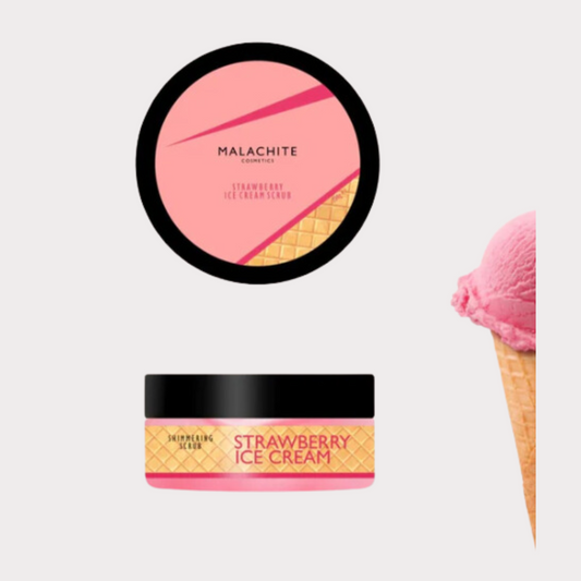 Švytintis kūno šveitiklis MALACHITE COSMETICS „Strawberry ice cream scrub”, 200 g